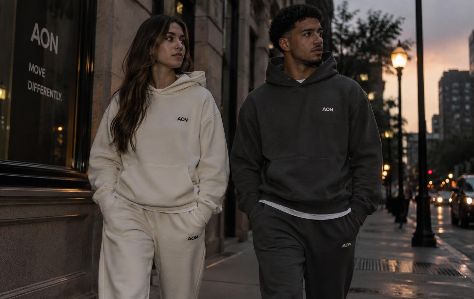 AON Everyday tracksuits worn on the street